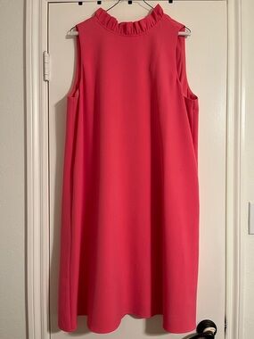 Anne Klein Sleeveless Ruffle-Neck Shift Dress in Pink